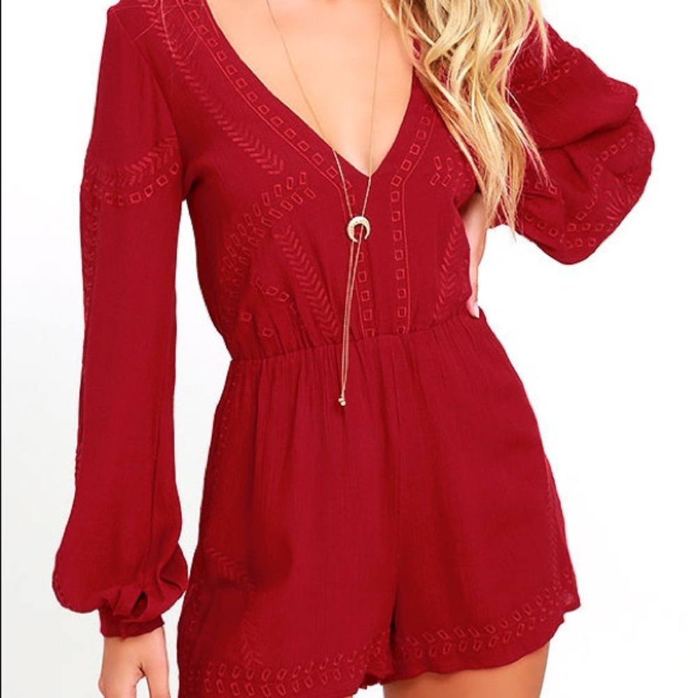 Red Embroidered Romper